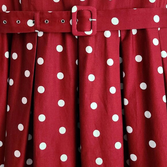 DOLLY & DOTTY “Annie” 50's Polka Dot Dress ~ Burgundy/White. Size US 18 NWOT - Picture 9 of 14
